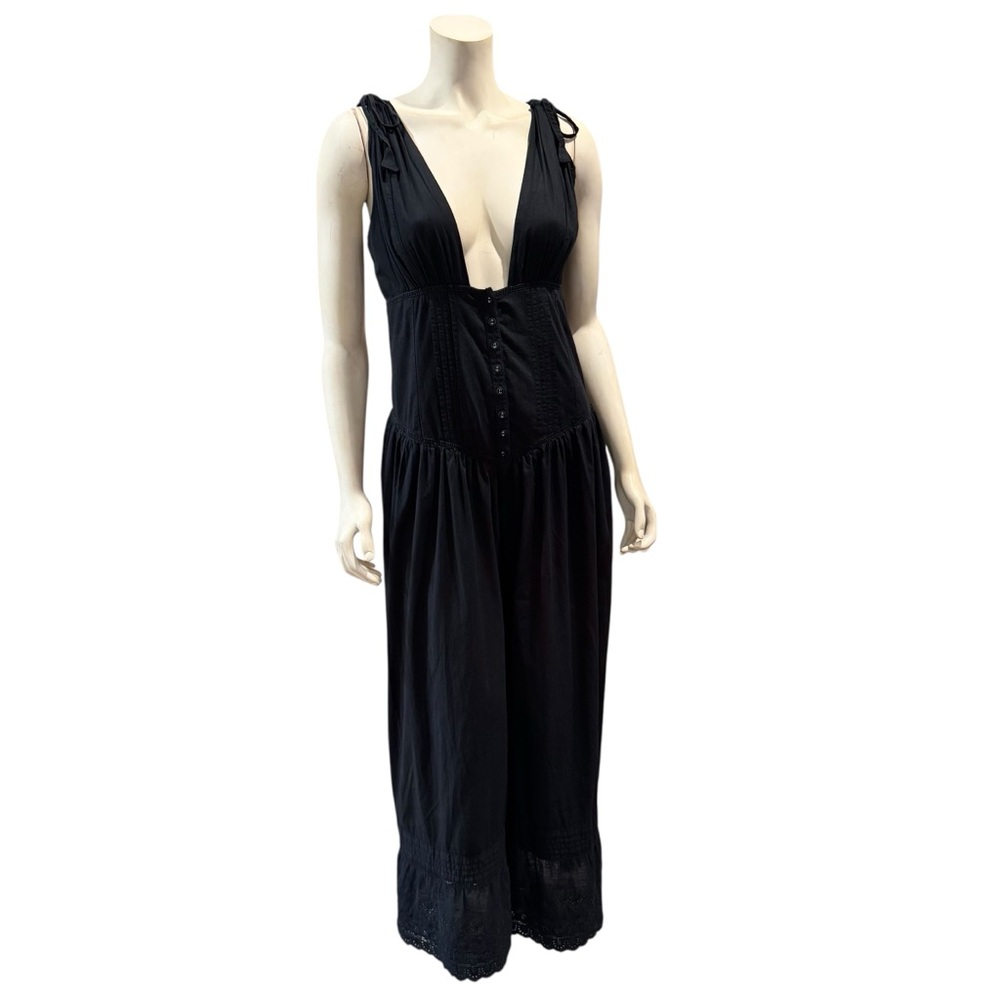 Anthropologie Deep-V Button-Front Wide-Leg Jumpsuit